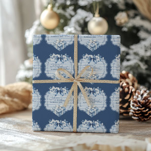 Papier Cadeau Chinoiserie Chic Bleu Noël
