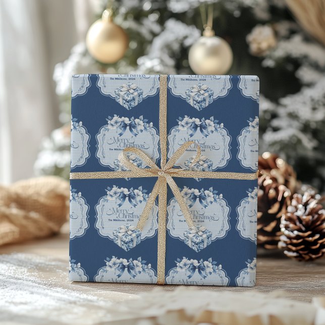 Papier Cadeau Chinoiserie Chic Bleu Noël (Créateur téléchargé)