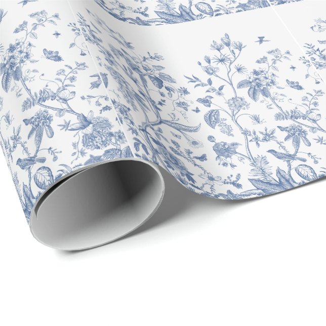 Papier Cadeau Chinoiserie classique bleue et blanche (Coin rond)