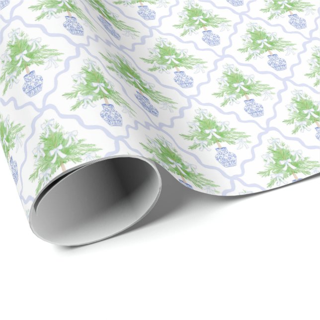 Papier Cadeau Chinoiserie de preppy, petit-millénaire de l'arbre (Coin rond)