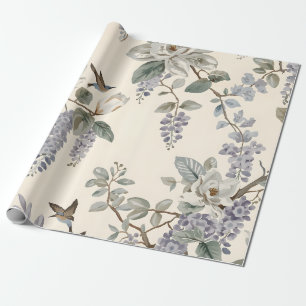 Papier Cadeau Chinoiserie Élégante Fleurs et Oiseaux