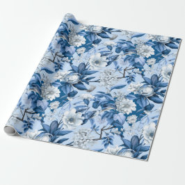 Papier Cadeau Chinoiserie Floral Bleu Blanc Peinture