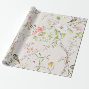 Papier Cadeau Chinoiserie florale rose