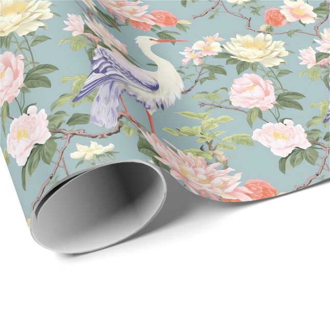 Papier Cadeau Chinoiserie Jade Floral Egret (Coin rond)