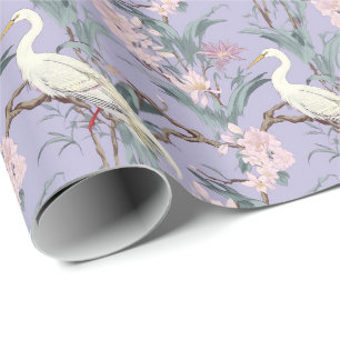 Papier Cadeau Chinoiserie Lavender Floral Egret