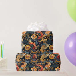Papier Cadeau Chinoiserie Motif rouge jaune bleu