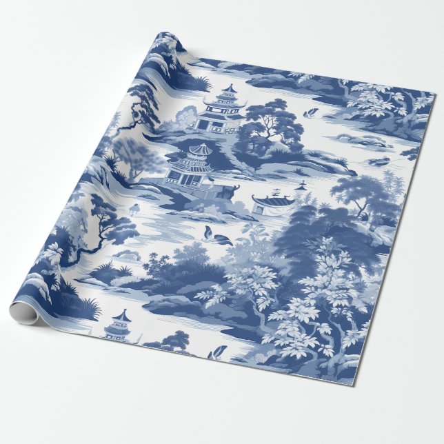 Papier Cadeau Chinoiserie Oriental Paysage Peinture (Déroulé)