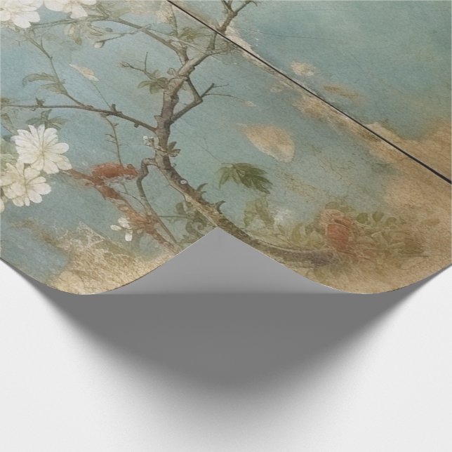 Papier Cadeau Chinoiserie Panneaux Bleus Vieillés (Coin)