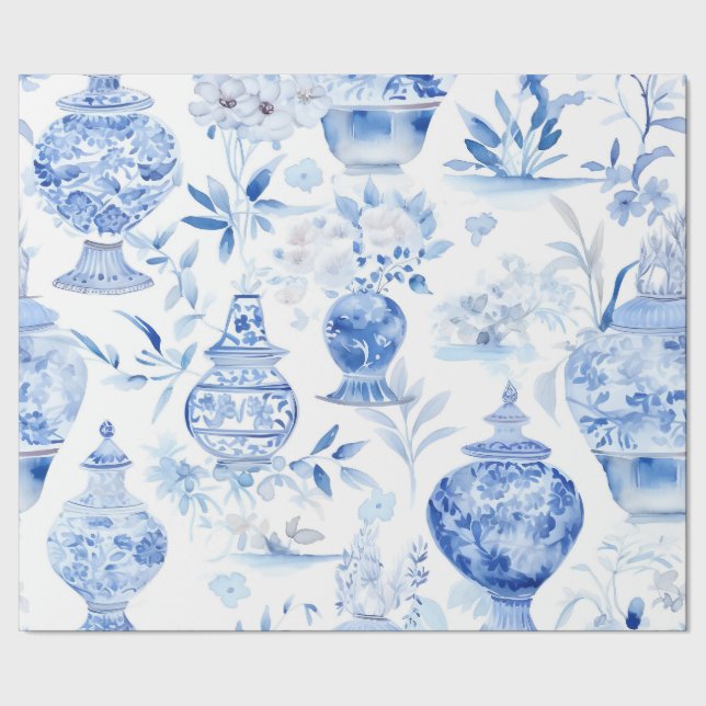 Papier Cadeau Chinoiserie Papier d'enveloppement de vase bleu (Couture)