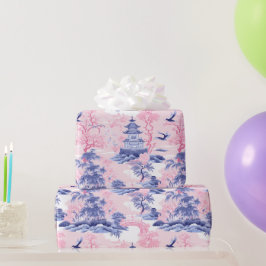 Papier Cadeau Chinoiserie Paysage asiatique bleu rose