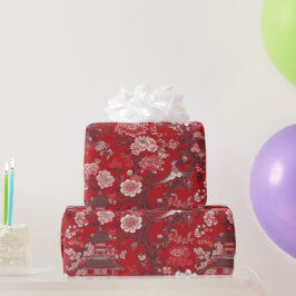 Papier Cadeau Chinoiserie Pink Rouge Floral Peinture