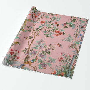 Papier Cadeau Chinoiserie rose Oiseau Floral Découpage cadeau