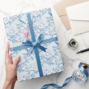 Papier Cadeau Chinoiserie Toile De Jouy Florale Bleue Vintage