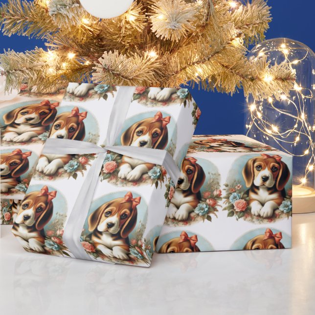 Papier Cadeau Chiot Beagle vintage (Vacances)