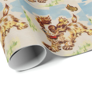 Papier Cadeau chiot cocker spaniel adorable en fuite