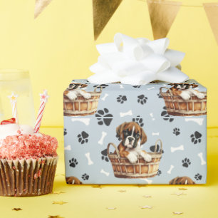Papier Cadeau Chiot de boîte mignonne dans l'Empreinte de patte 