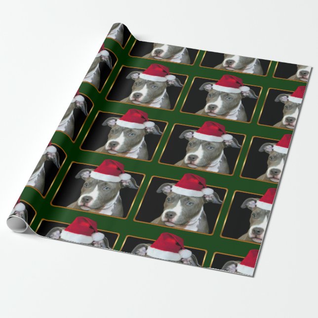 Papier Cadeau Chiot de Noël Pitbull (Déroulé)