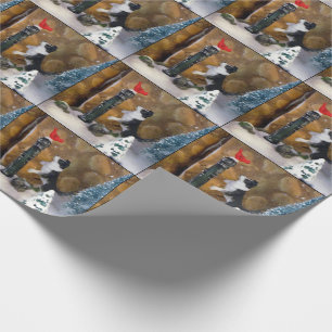 Papier Cadeau Chiot et cardinal de Noël - Enveloppement de vill