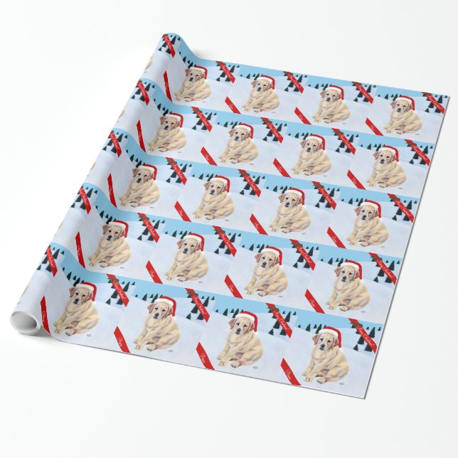 Papier Cadeau Chiot jaune de Labrador de Noël (Déroulé)