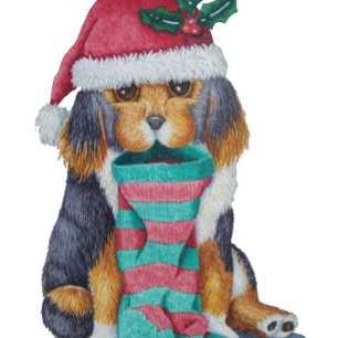Papier Cadeau chiot noir et brun mignon vêtu pour noël
