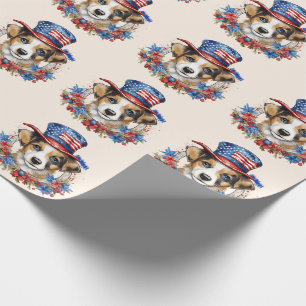 Papier Cadeau Chiot patriotique 4 juillet fête de l'indépendance
