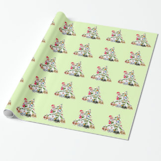 Papier Cadeau Chiots australiens sous l'arbre w/Santa