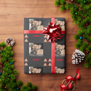 Papier Cadeau Chiots Bouledogue Français de Noël