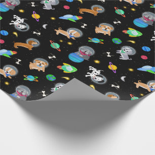 Papier Cadeau Chiots Dans L'espace Aquarelle Chiots Astronautes