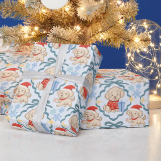 Papier Cadeau Chiots maltese mignons cadeau de Noël