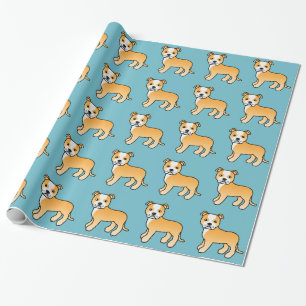 Papier Cadeau Chiots Staffordshire Bull Terrier Fauve et Blanc