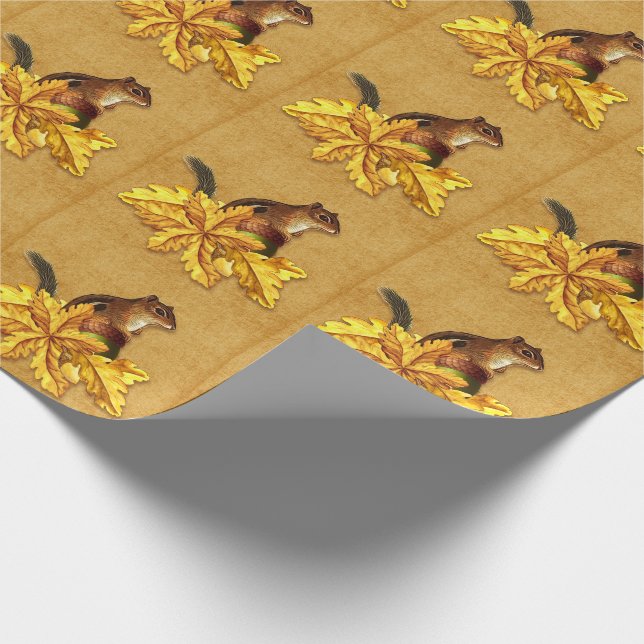 Papier Cadeau Chipmunk d'automne avec Acron sur Faux Canvas (Coin)