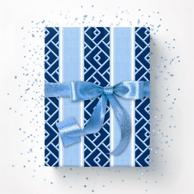 Papier Cadeau Chippendale Stripe in Blue Indigo (Créateur téléchargé)