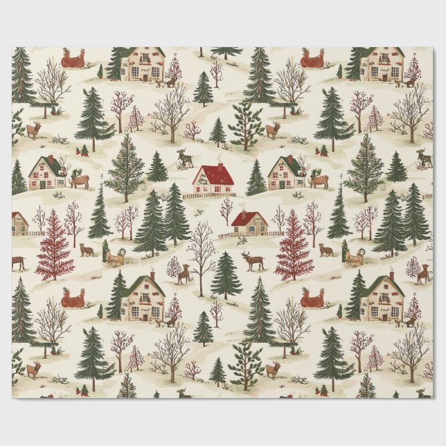 Papier Cadeau Chirstmas Vintage Village  (Plat)