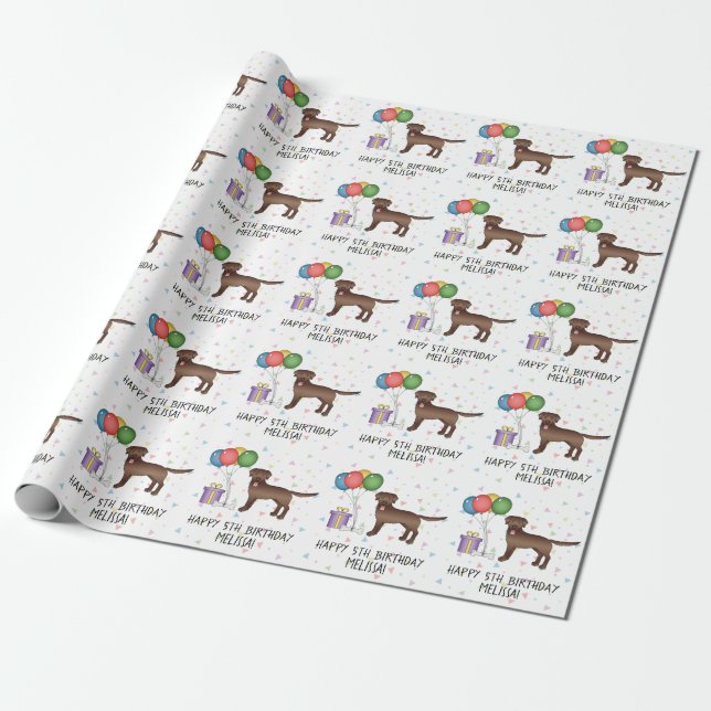 Papier Cadeau Chocolat Brown Labrador Retriever Dog - Anniversai (Déroulé)