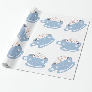 Papier Cadeau Chocolat chaud avec des bonhommes de neige
