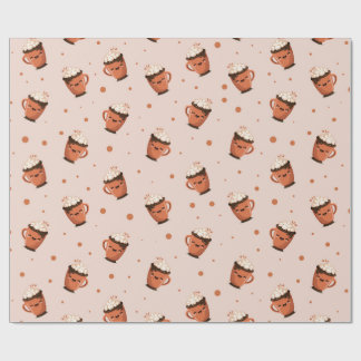 Papier Cadeau Chocolat Chaud Cozy - Motif Tasse Mignonne avec Cr