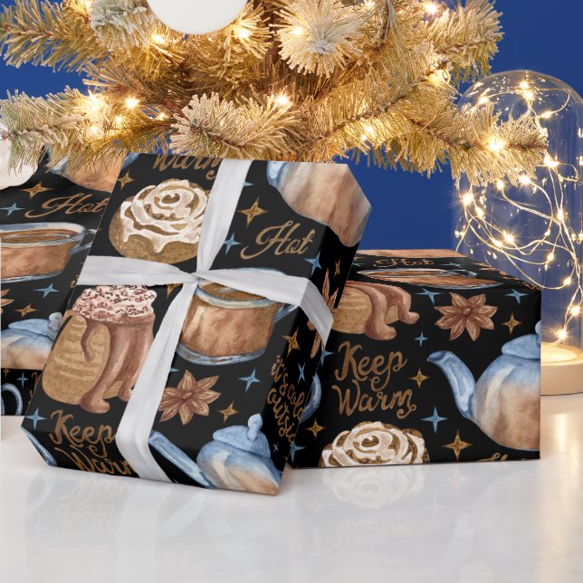 Papier Cadeau Chocolat chaud et étables à cannelle (Vacances)