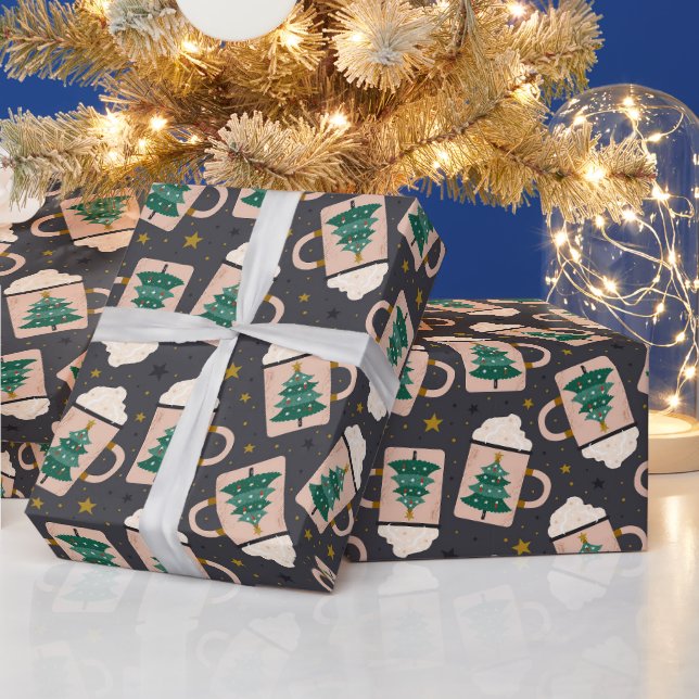 Papier Cadeau Chocolat chaud Noël Arbre vacances (Vacances)