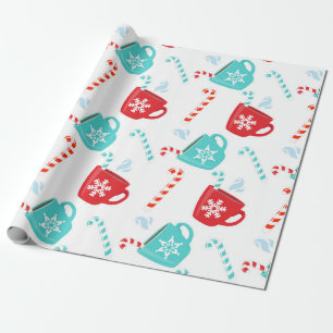 Papier Cadeau Chocolat Chaud Rouge Sanguine Noël Hiver Fêtes