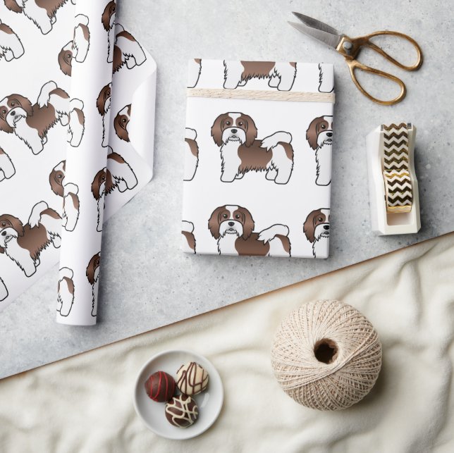 Papier Cadeau Chocolat Et Blanc Havanais Motif de dessin de chie (Artisanat)