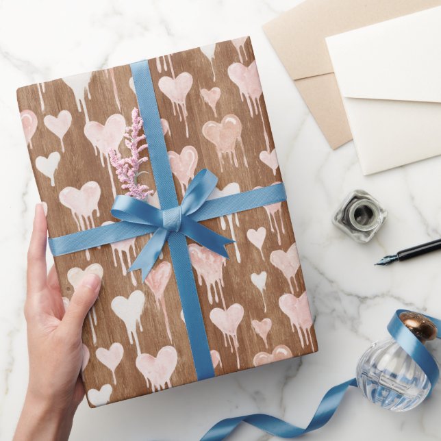 Papier Cadeau Chocolate Blush Pink Cream Hearts Valentine's Day (Cadeaux)