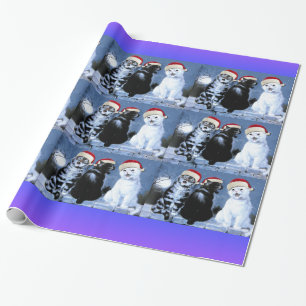 Papier Cadeau Choeur vintage de chats de Père Noël de Noël de