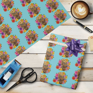 Papier Cadeau Chouette à fleurs