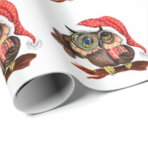 Papier Cadeau Chouette Bébé en Casquette et cadeau de Noël - 