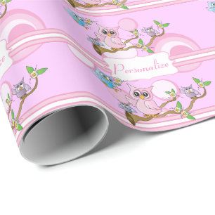 Papier Cadeau Chouette-bébé rose Thème Douche