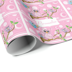Papier Cadeau Chouette-bébé rose Thème Douche