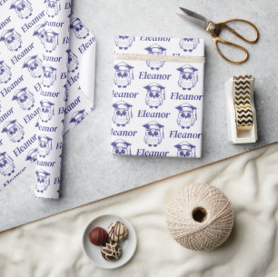 Papier Cadeau Chouette bleue pâle Motif