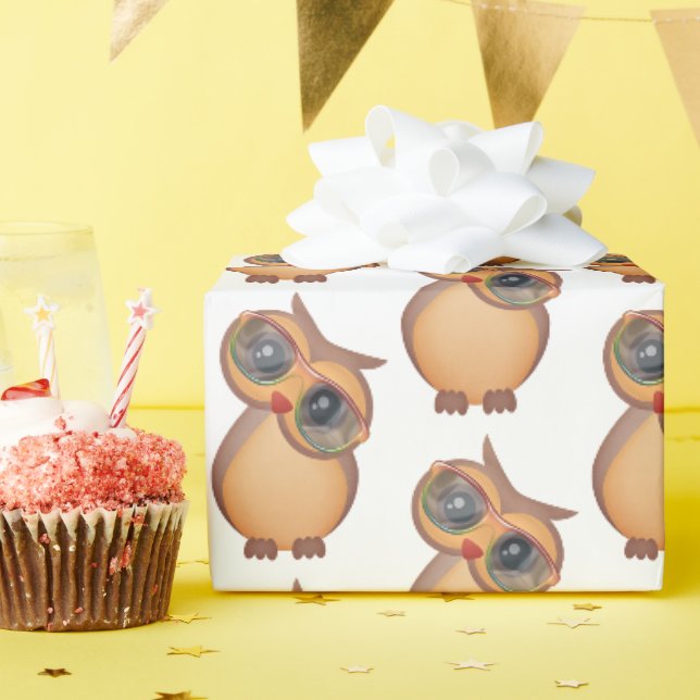 Papier Cadeau chouette brune mignonne avec lunettes (Fête d'anniversaire)
