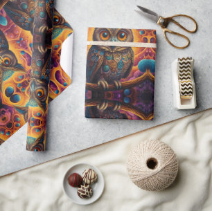 Papier Cadeau Chouette cosmique de sagesse