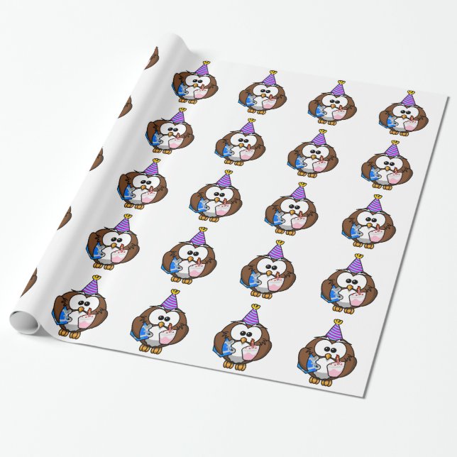 Papier Cadeau Chouette d'anniversaire (Déroulé)